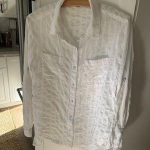Athleta White Striped Button-Front Shirt